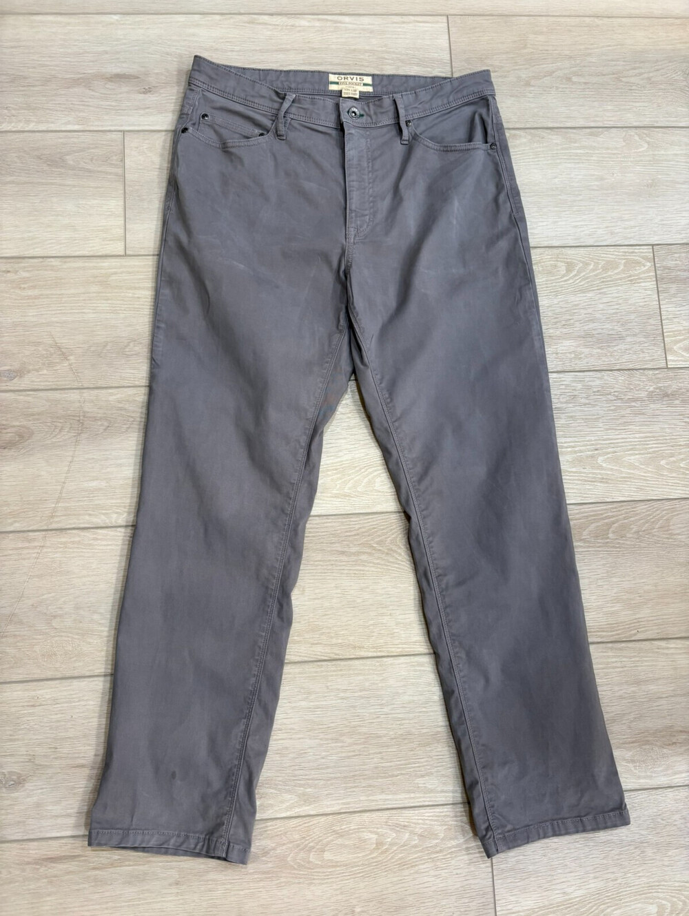 Orvis Five Pocket Pants Mens 34x30 Gray Cotton Blend Straight Leg Chino